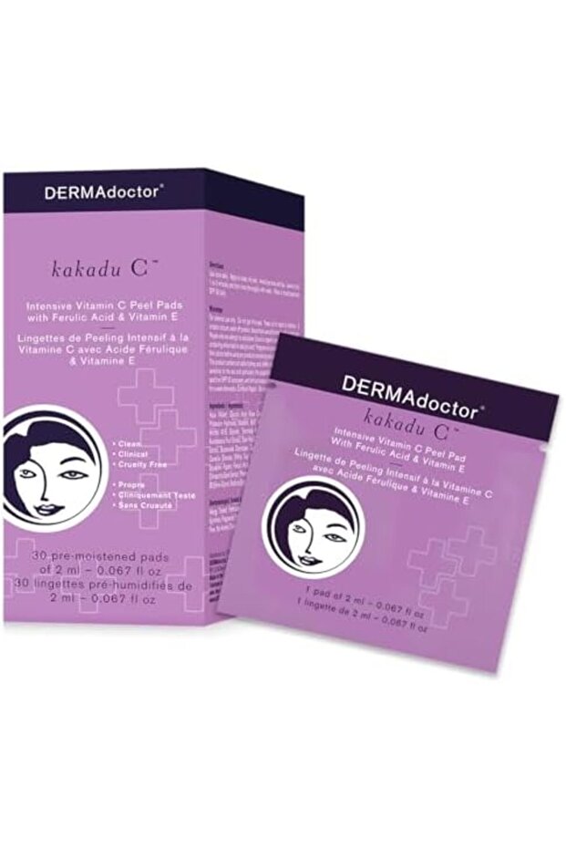 DERMAdoctor Kakadu C Intensive Vitamin C Peel Pads 30 Pads, Pack of 1, white