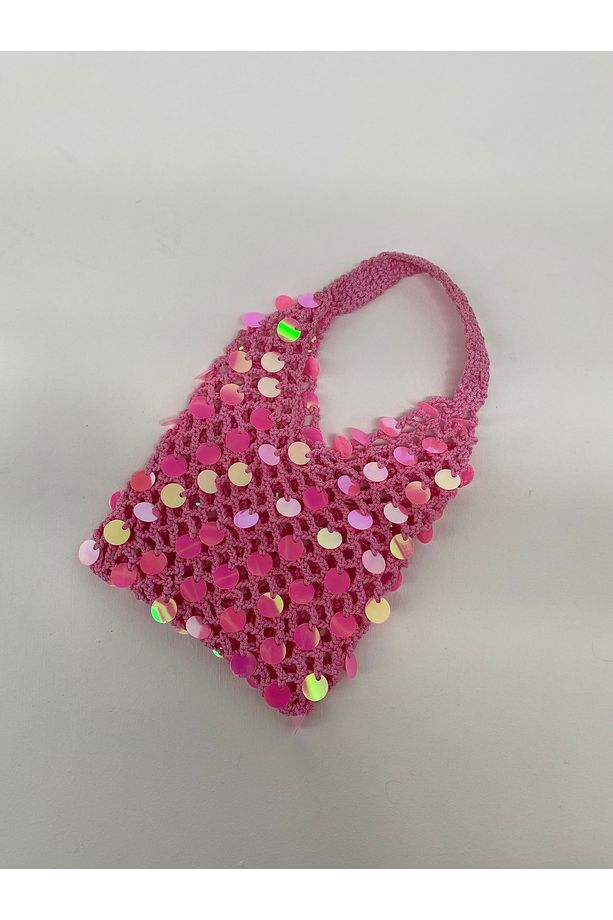 Pembe pullu file çanta, omuz çantası parlak çanta - 2