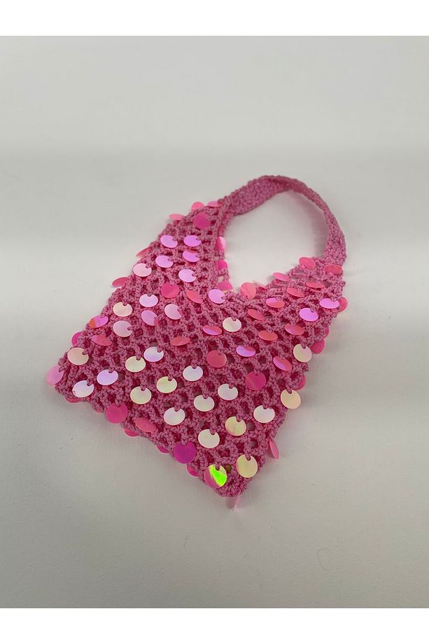 Pembe pullu file çanta, omuz çantası parlak çanta - 3
