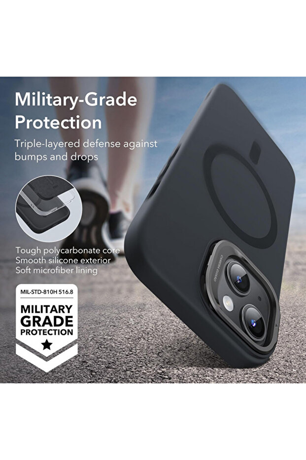 IPhone 15 Plus Case - ESR Cloud Soft HaloLock Kickstand - Black - 2