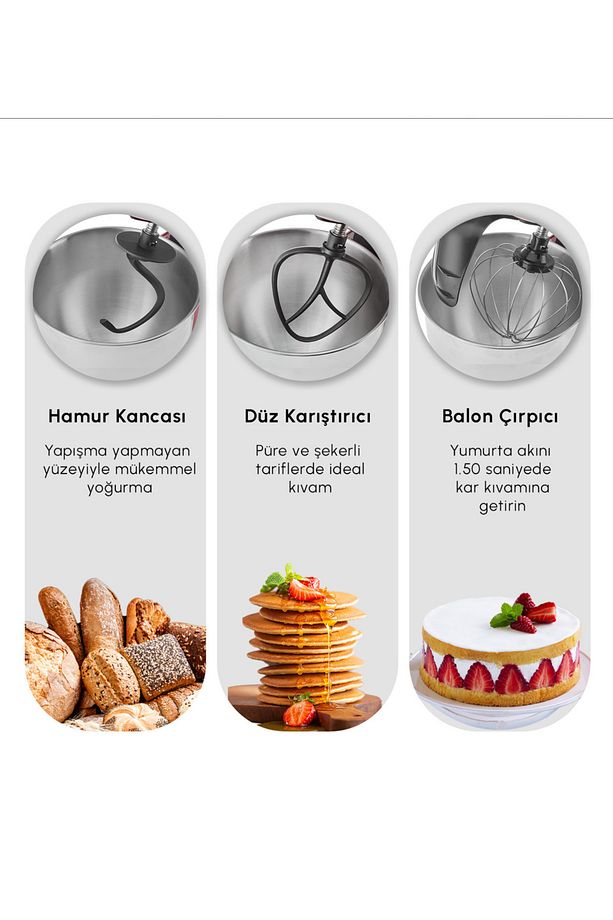 Çift Kollu Chef Pro Hamur Yoğurma , Karıştırma, Çırpma Stand Mikser & Mutfak Şefi 1750w 5 Litre - 8