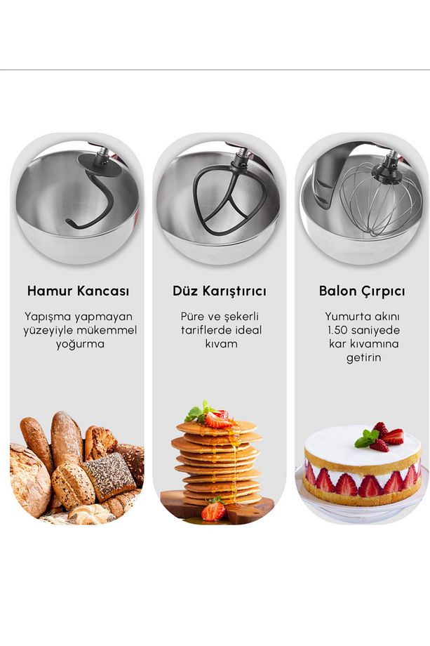 Çift Kollu Chef Pro Hamur Yoğurma , Karıştırma, Çırpma Stand Mikser & Mutfak Şefi 1750w 5 Litre - 4