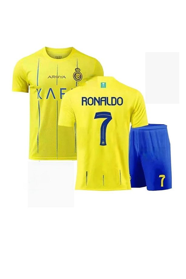 Sarı All Nassr Ronaldo İç Saha Takım Çocuk Alt-Üst Takım T-Shrt +Şort Halısaha ALLNASR-R.O.NAL.DO - 7