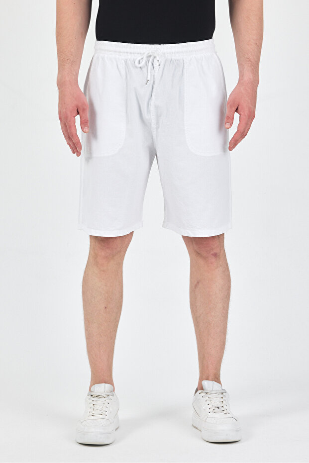 Men's White Comfort Fit Linen Shorts & Bermuda