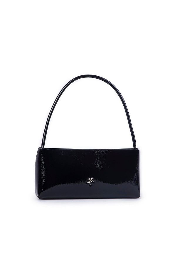 Nas Siyah Rugan Kadın Baguette Çanta | Omuz ve Çapraz Kullanım | 27x12 cm Basic Baget Model - 1