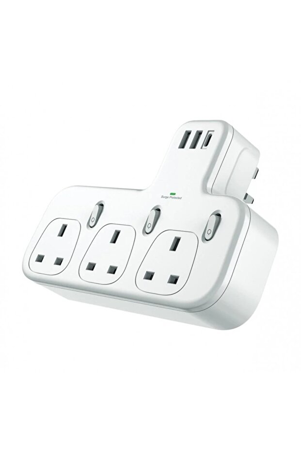 BC871 3-Outlet Wall Plug with 2 USB Ports and 1 PD Port Supports Fast Charging