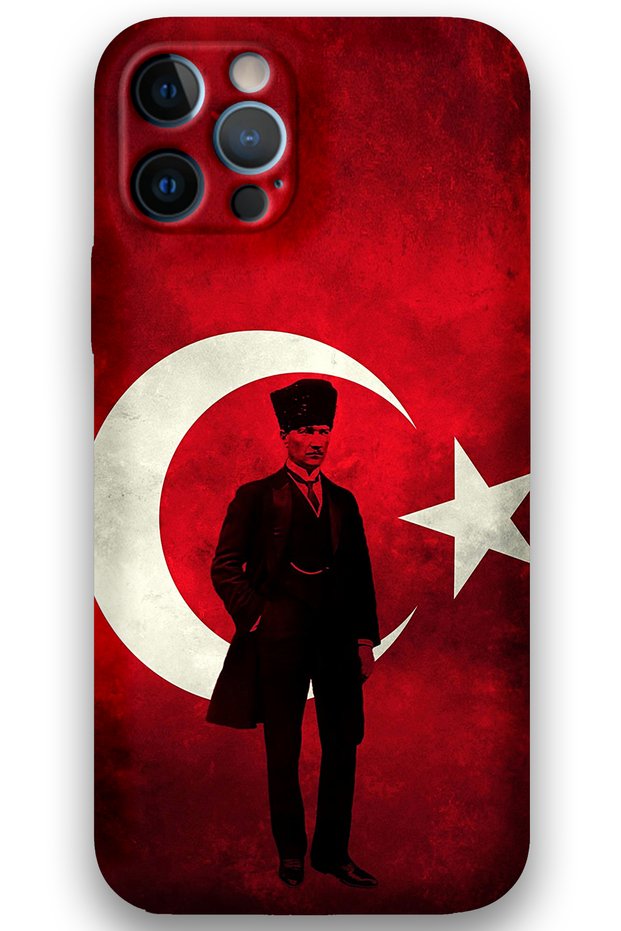 iPhone 12 Pro Compatible Ataturk Patterned Phone Case + Screen Protector - 5849
