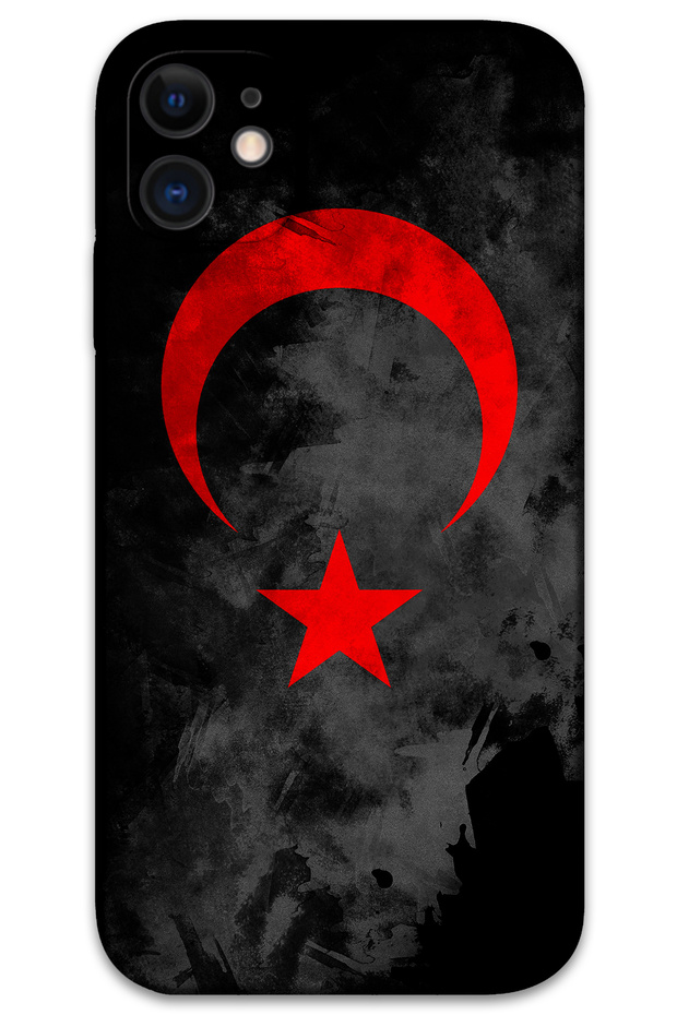 حافظة هاتف بنمط العلم التركي متوافقة مع هاتف iPhone 11 + واقي شاشة - 5852