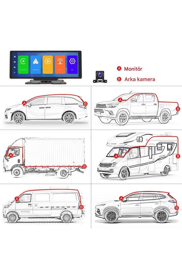Carplay & Android Auto Araç Multimedya Oynatıcı 4K Kameralı Youtube Ekran Yansıtma Arka Kamera - 6