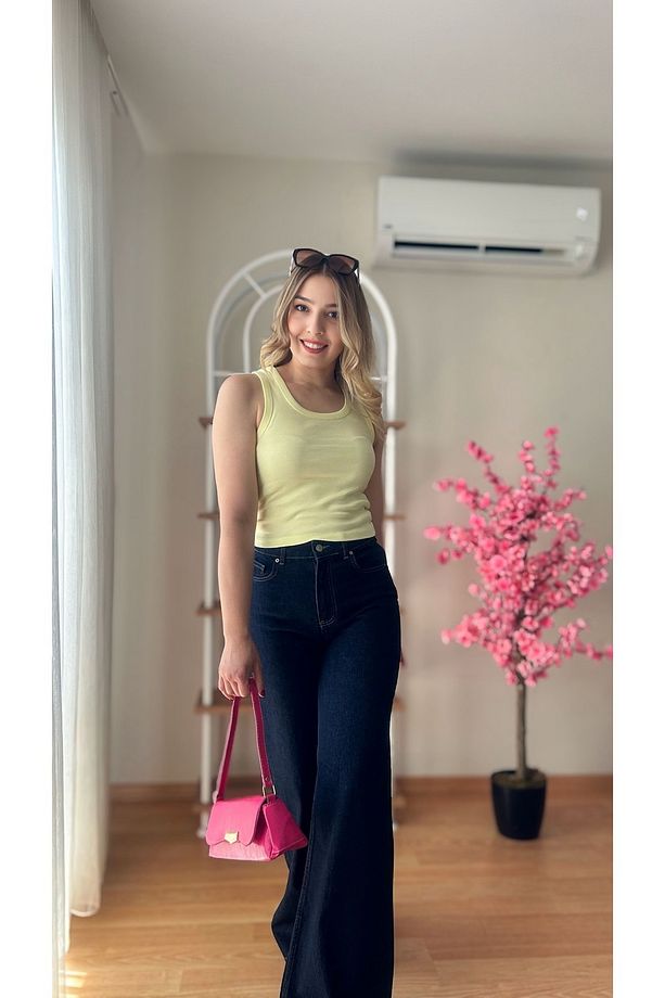 Kadın Sarı Penye Kolsuz Badi Yazlık Sarı Atlet - 3