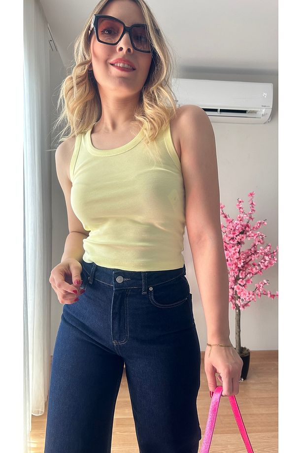 Kadın Sarı Penye Kolsuz Badi Yazlık Sarı Atlet - 5
