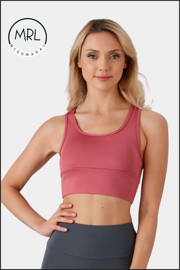 Women's Rose Color Sports Bra with Pad Lycra Supportive Water Sports Running Fitness Dance Sportsbra