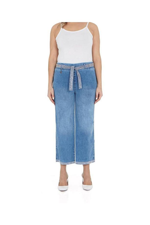 Kot pantolon,Düz paça,mavi,Yüksek bel,Taşli işlemeli,Yüksek kalite,Kemerli - 3