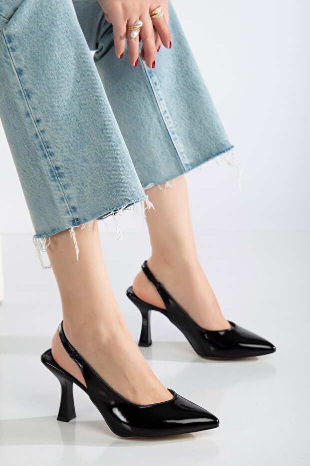 Women's Black Flat Elastic Classic Heeled Shoes