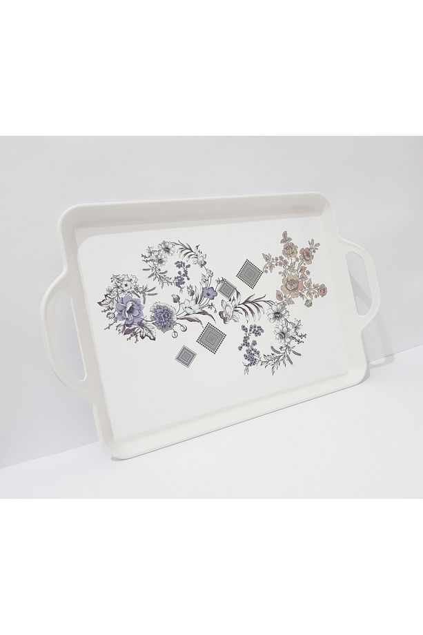 Çay Tepsi 39.5x25.5 CM Desenli Plastik Çay Kahve Tepsisi Sunum Tepsi - 1