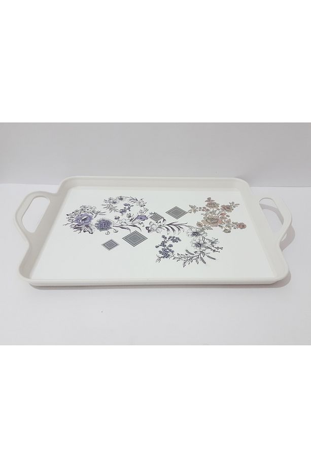 Çay Tepsi 39.5x25.5 CM Desenli Plastik Çay Kahve Tepsisi Sunum Tepsi - 3