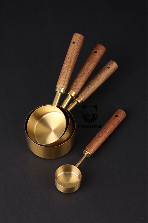 4-Piece Measuring Cup 304 Stainless Steel Solid Wood Handle 721744 - 2