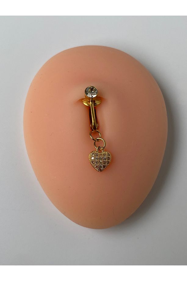 Çelik Göbek Piercing Mıknatıslı Deliksiz Kullanım Sıkıştırmalı Kalpli Minimal Model - 6