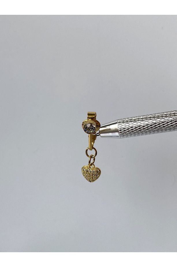 Çelik Göbek Piercing Mıknatıslı Deliksiz Kullanım Sıkıştırmalı Kalpli Minimal Model - 8