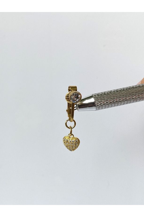 Çelik Göbek Piercing Mıknatıslı Deliksiz Kullanım Sıkıştırmalı Kalpli Minimal Model - 1