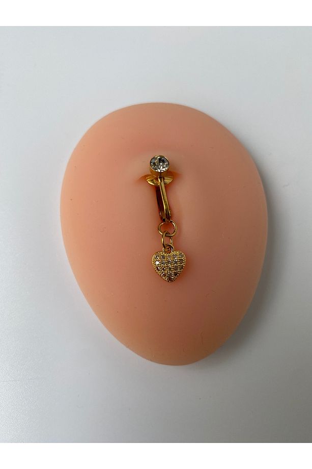 Çelik Göbek Piercing Mıknatıslı Deliksiz Kullanım Sıkıştırmalı Kalpli Minimal Model - 7