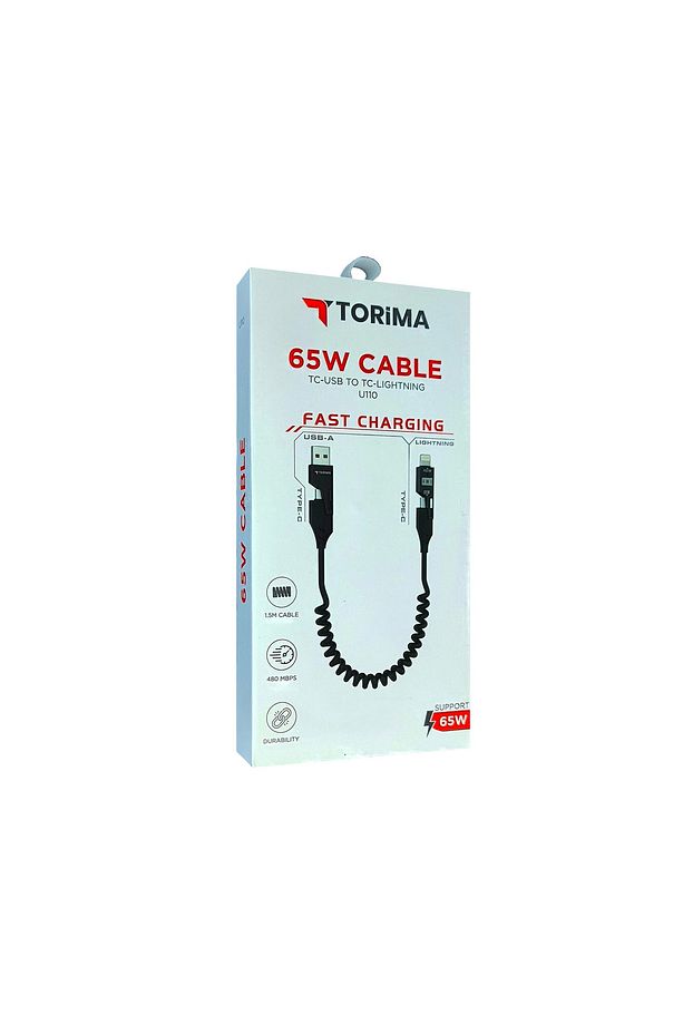 Çok Amaçlı 65W Spiral Kablo | iPhone, Android ve Type-C Uyumlu | 4 Başlık Bir Arada U110 - 2