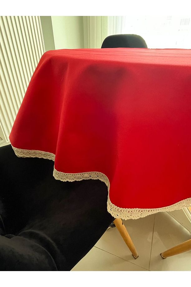 Dantel Detaylı Sıvıya Dayanıklı Dertsiz Yuvarlak Masa Örtüsü - 1