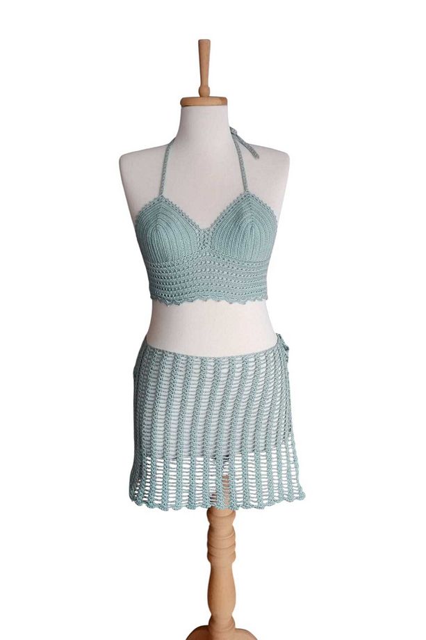 Mint Yeşili Bikini Üstü ve Pareo Takımı – Yazlık Plaj Şıklığı - 2