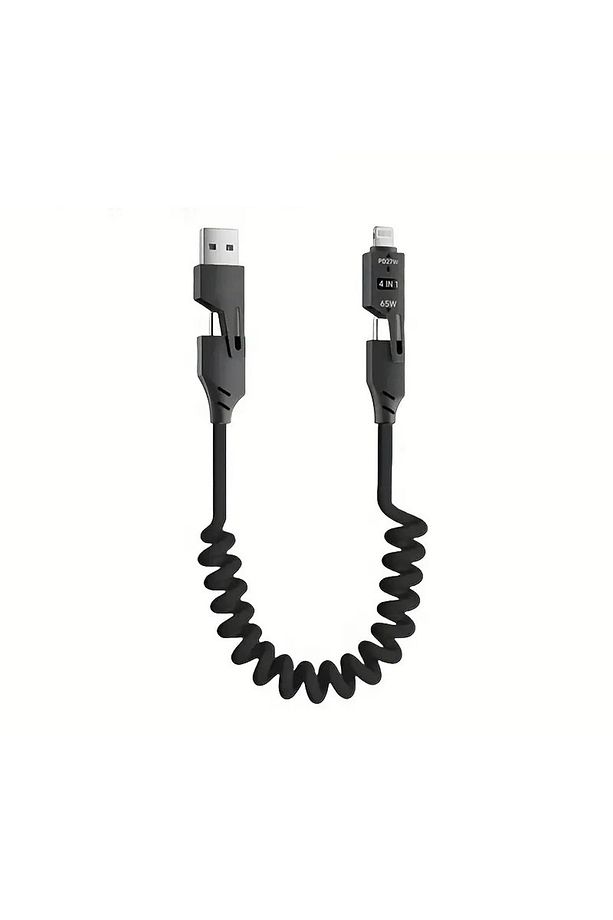 Çok Amaçlı 65W Spiral Kablo | iPhone, Android ve Type-C Uyumlu | 4 Başlık Bir Arada U110 - 1