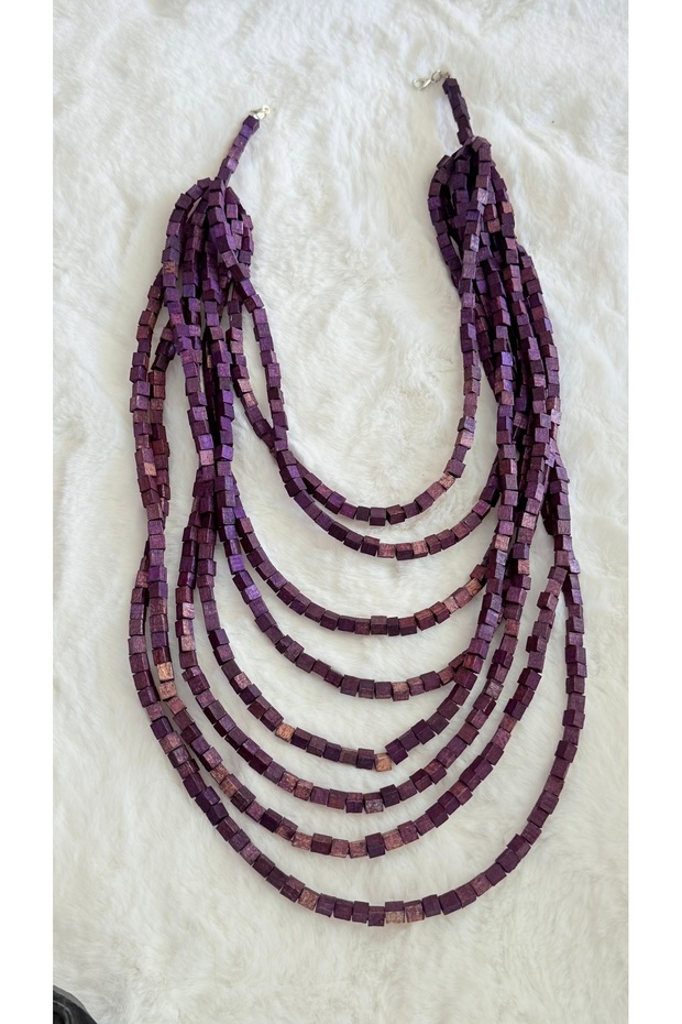 Multiple Wooden Beads Purple Necklace