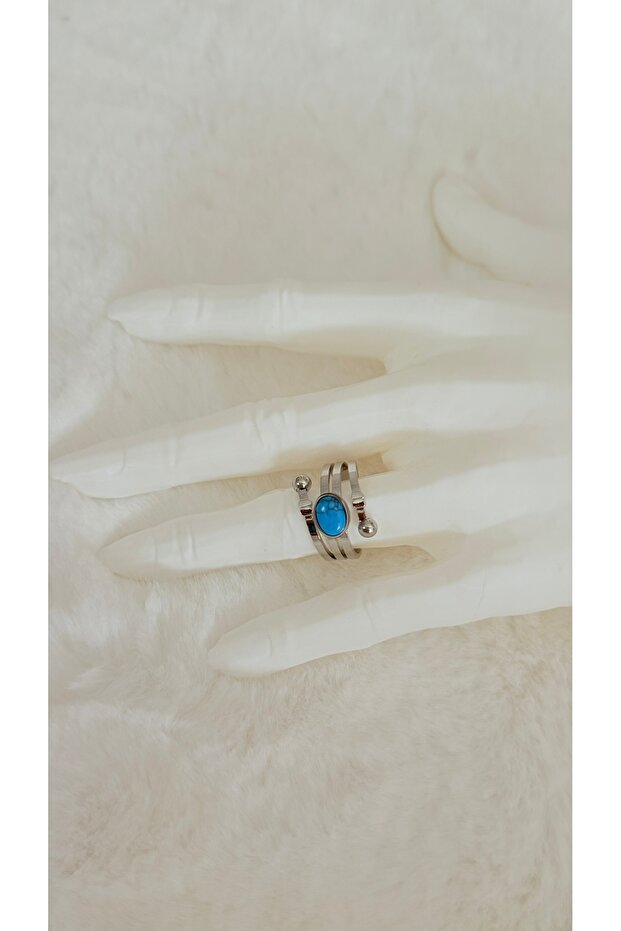 Blue Stone Silver Adjustable Ring