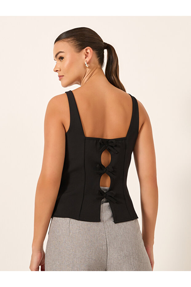 Solid Strappy Square Neck Top - 4