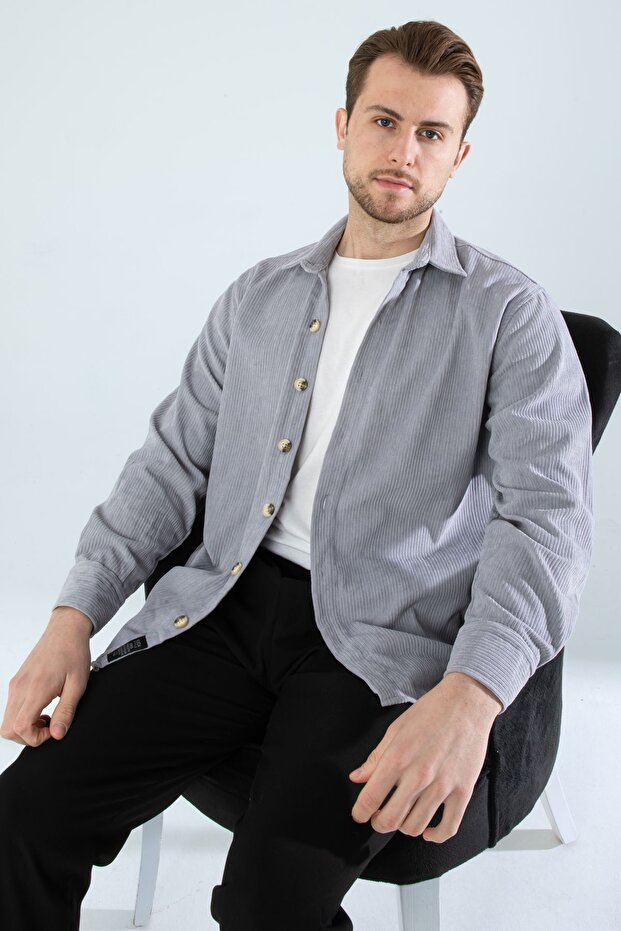 Men's Shirt Cotton Ribbed Soft Comfortable Long Sleeve Men's Shirt