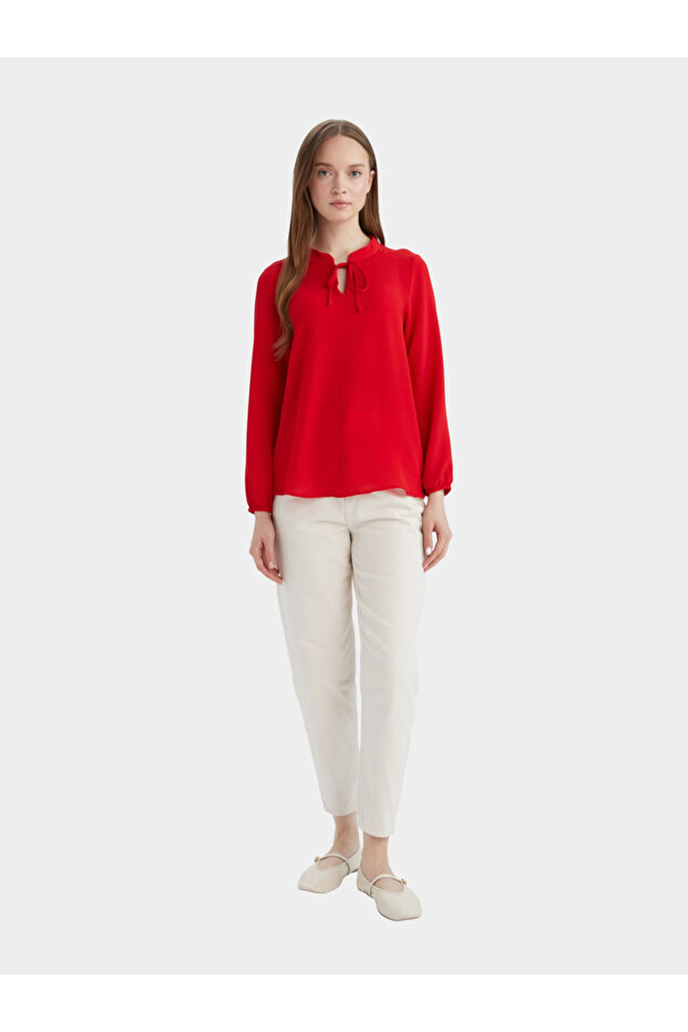 Women Red Solid Long Sleeve Blouse - 5