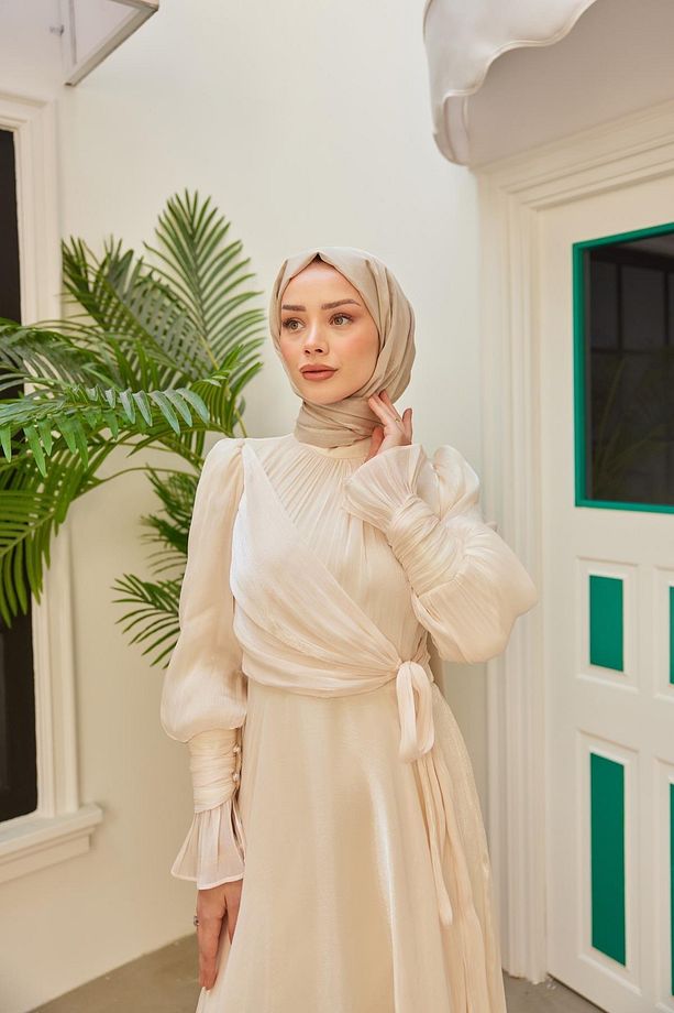 Ekru Asrın Kuşak Detaylı Abiye - 7