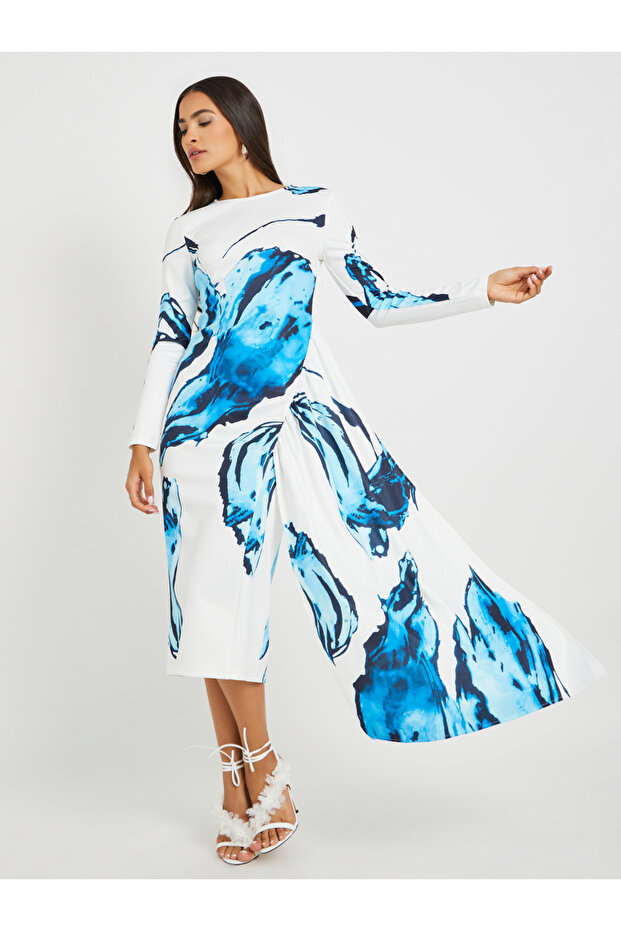 Graphic Print Long Sleeves Sheath Midi Dress