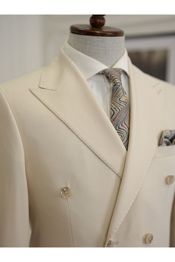 Premium Erkek Slim Fit İtayan Stil Modelli Pantolon Kruvaze Takım Elbise - XPRZCOM3407 - 4