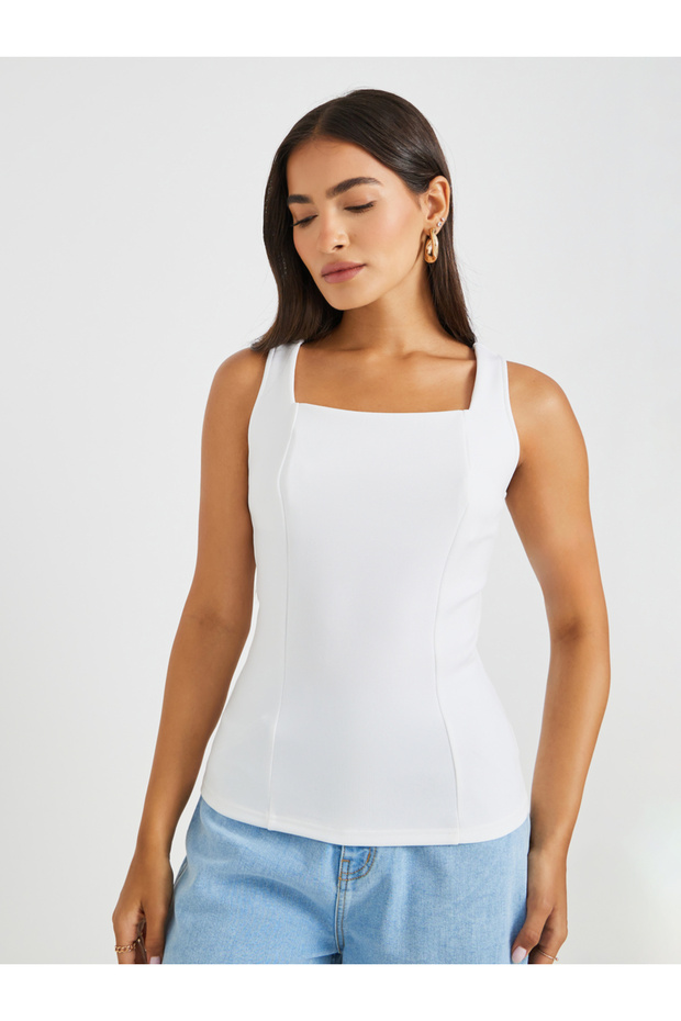 Solid Square Neck Strappy Top - 1