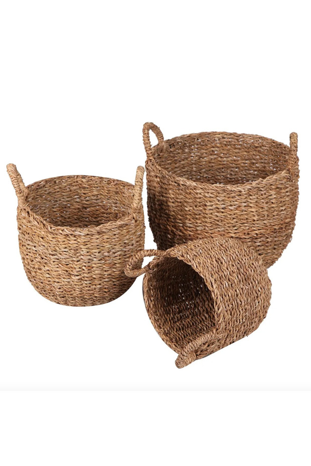 Davet Naturel Hasır Saksı, Dekoratif Sepet Kulplu - 3
