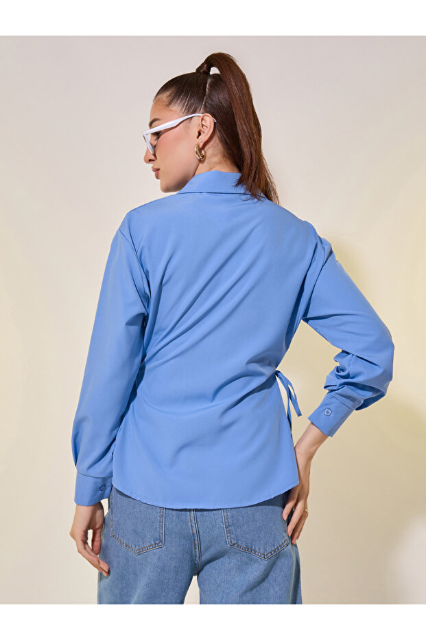 قميص سادة برباط على الخصر الجانبي - 4