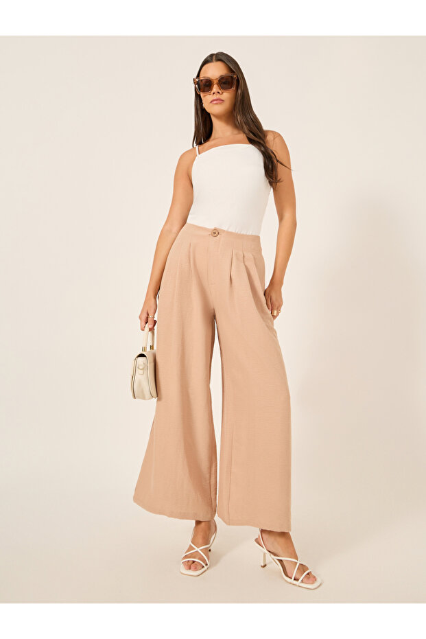 Crinkled Pleated Wide Leg Pants