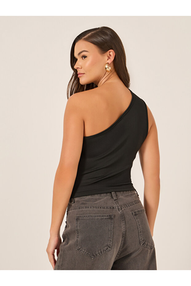 Solid One Shoulder Sleeveless Top - 5
