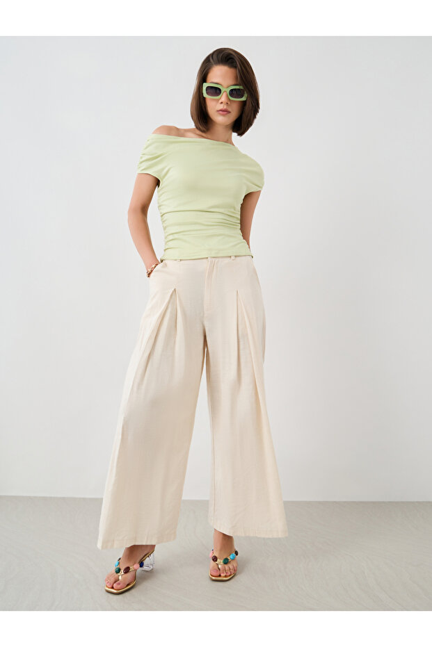 بلوزة محبوكة سادة بكتف واحد - 2