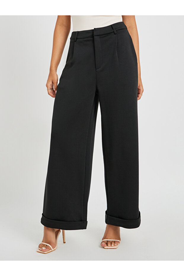 بنطلون محبوك واسع الساق مطوي - 3