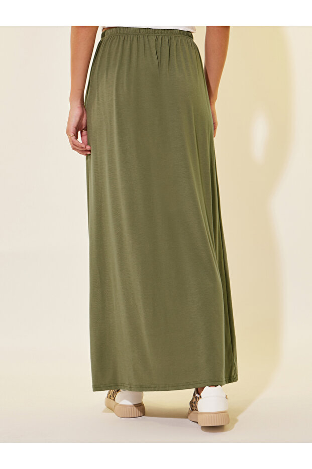 Solid A-Line Midi Skirts with Drawstring - 4