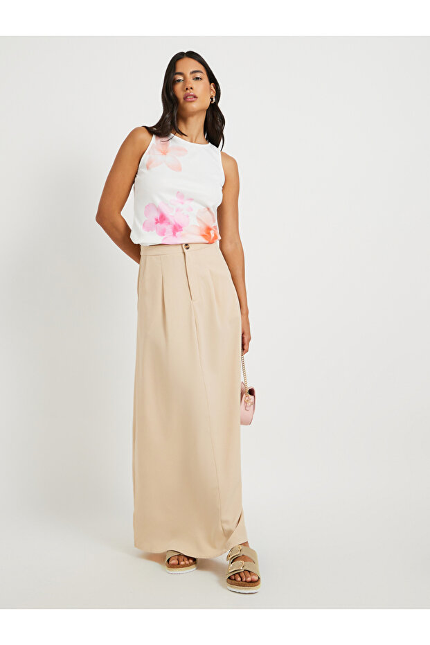 تنورة ماكسي سادة مطوية على شكل حرف A - 1