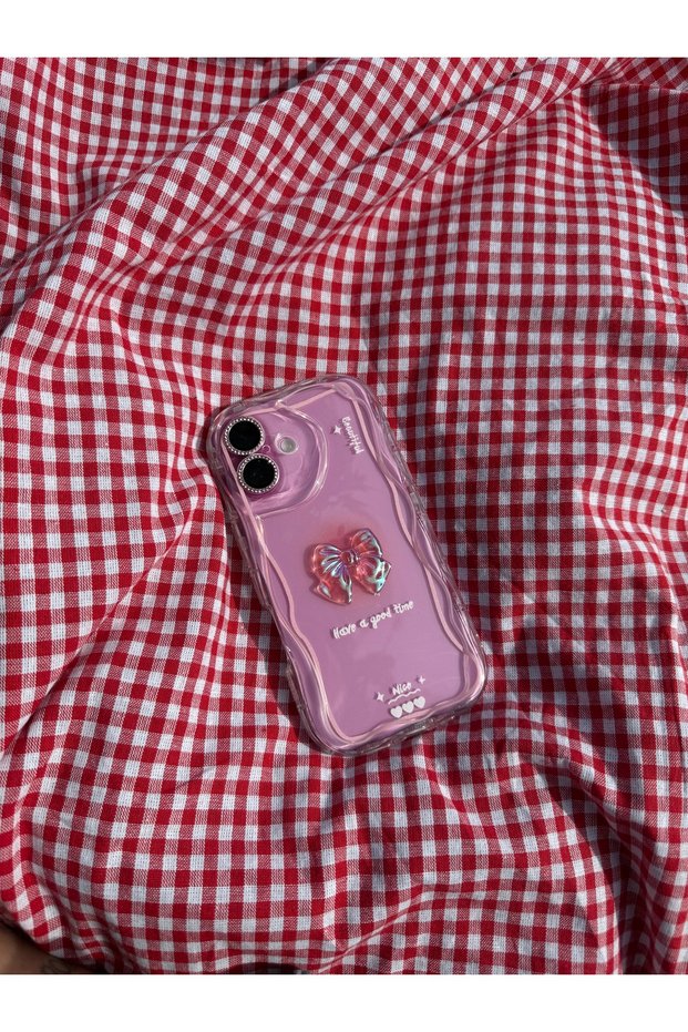 iPhone 16 Plus Compatible Case Wave Edge Shockproof Bow Design Transparent Case