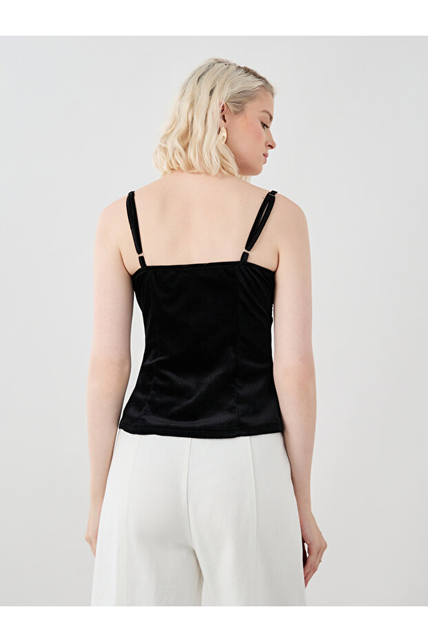 Solid Velvet Look Lace Insert Cami Top - 4