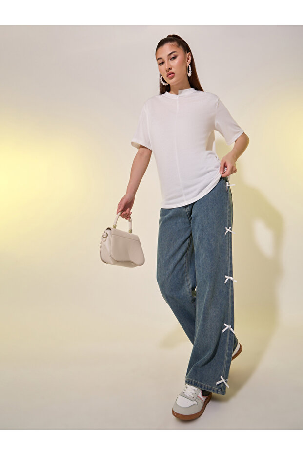 Solid Asymmetrical Neck T-Shirt - 1