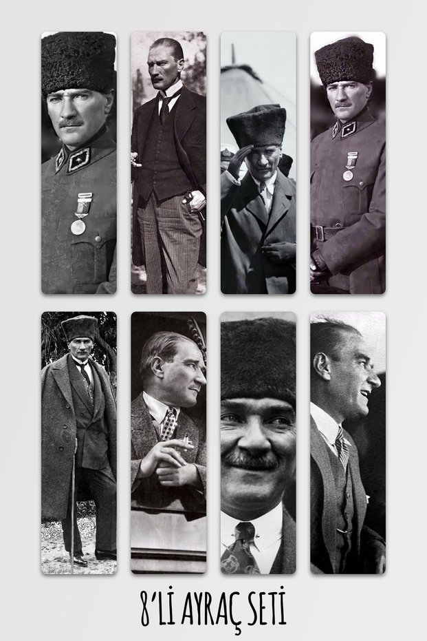 Ataturk Themed Bookmark Set Set of 8 Bookmarks 14,50X5Cm Size